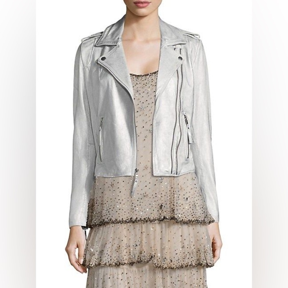 joie dove gray 100% leather biker jacket S